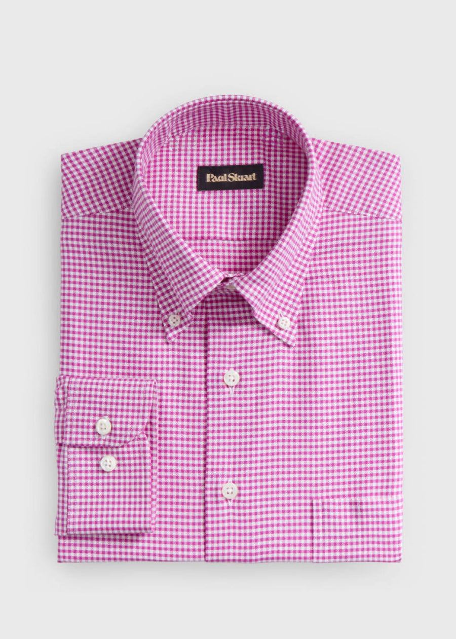 Gingham Check Oxford Sport Shirt - Plum - Button Down Shirt