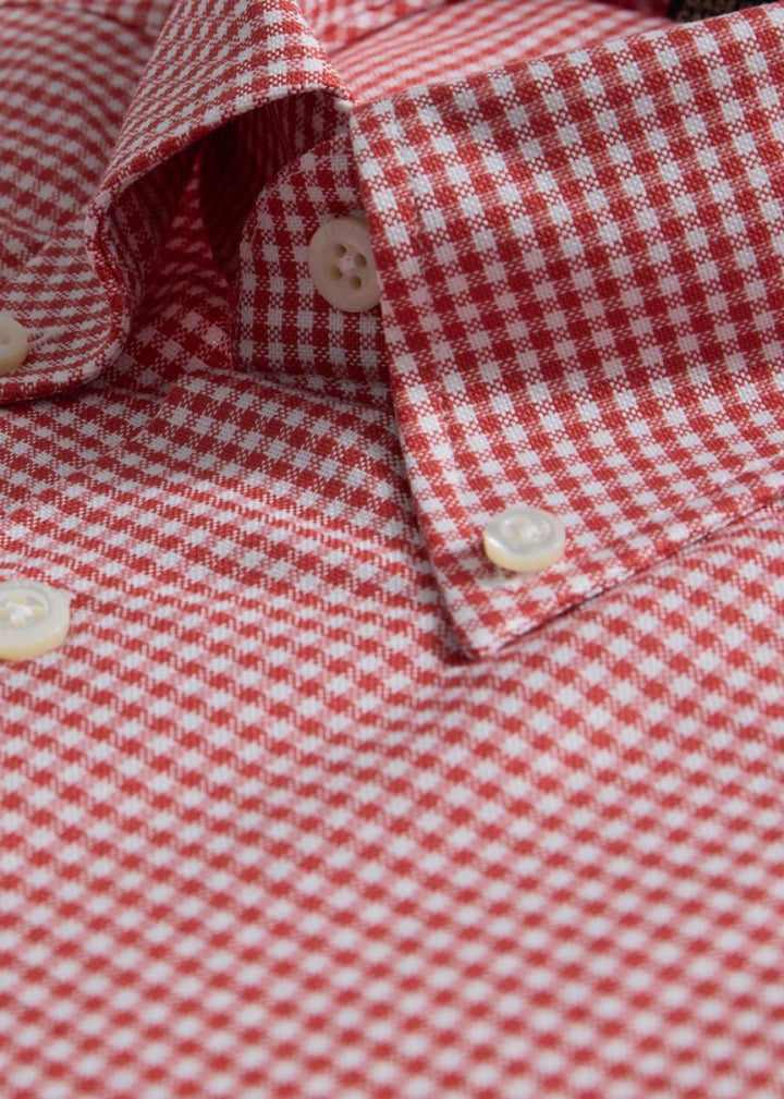 Gingham Check Oxford Sport Shirt - Red - Collared Shirt