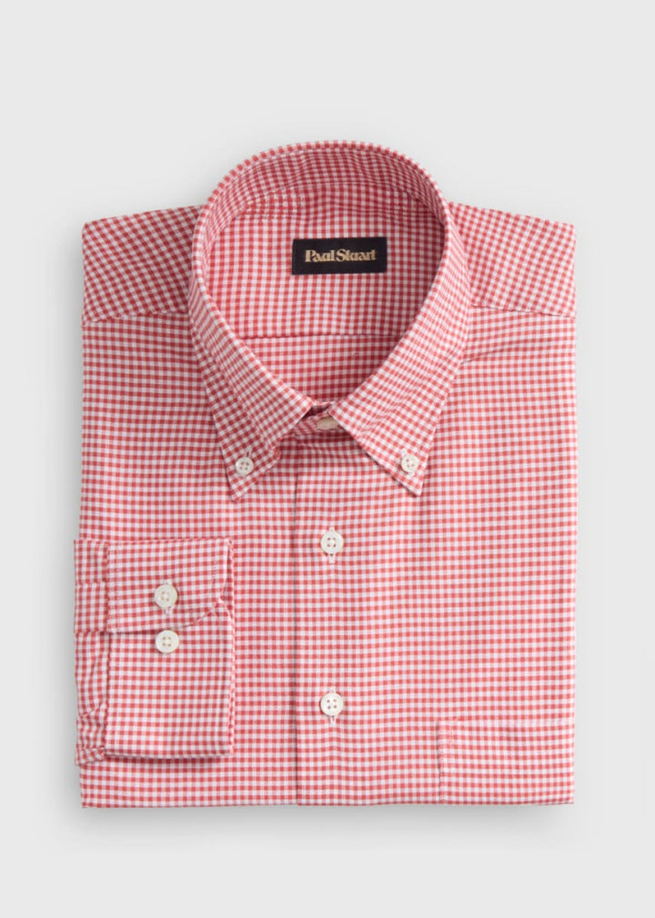 Gingham Check Oxford Sport Shirt - Red - Collared Shirt