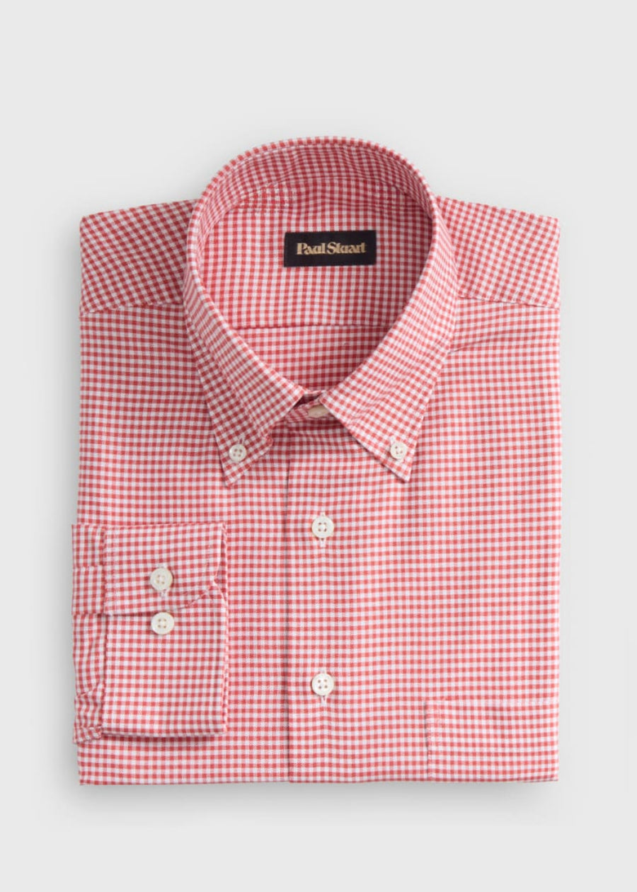 Gingham Check Oxford Sport Shirt - Red - Collared Shirt