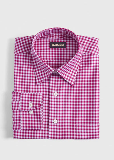 Gingham Check Twill Sport Shirt - Pink - Collared Shirt