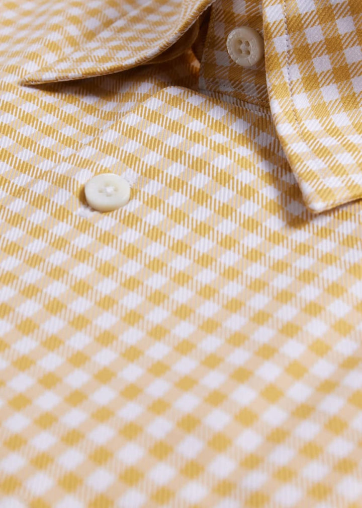 Gingham Check Twill Sport Shirt - Yellow - Collared Shirt