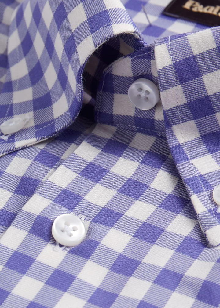 Gingham Flannel Sport Shirt - Periwinkle - S (38) - Collared Shirt