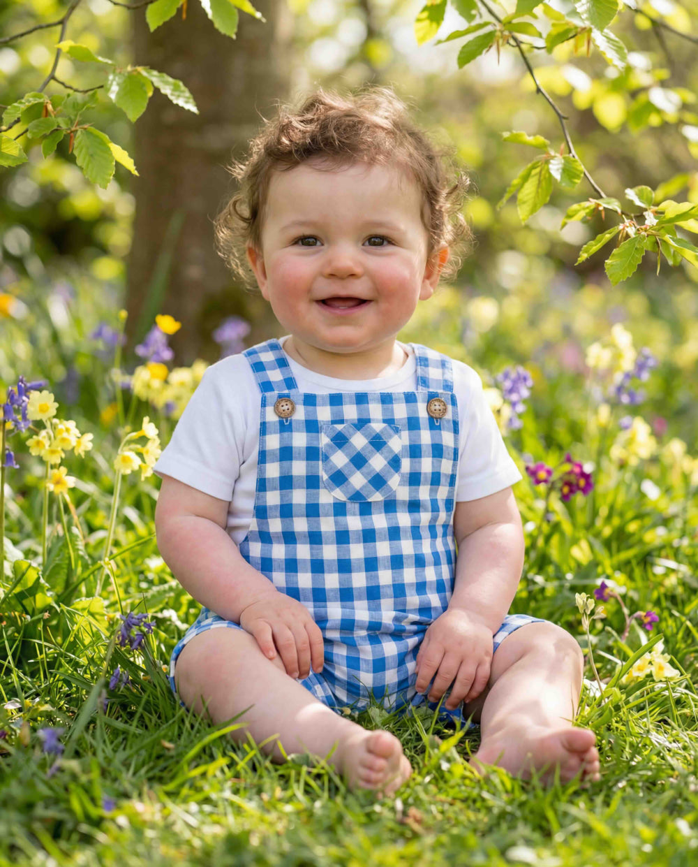 Gingham Linen Shortalls - Bluebird - Overalls
