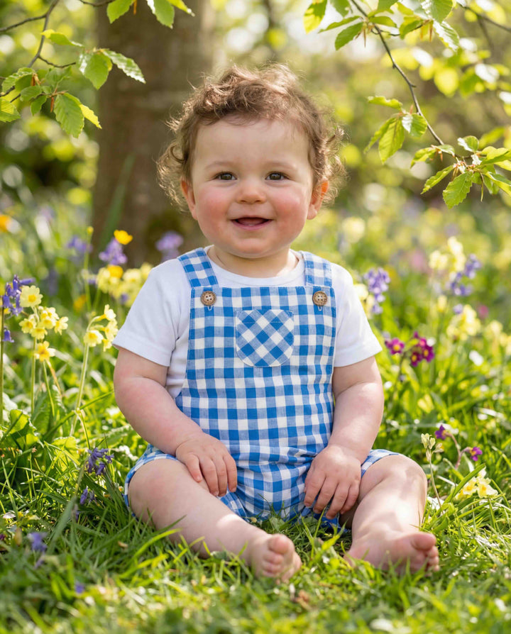 Gingham Linen Shortalls - Bluebird - Overalls