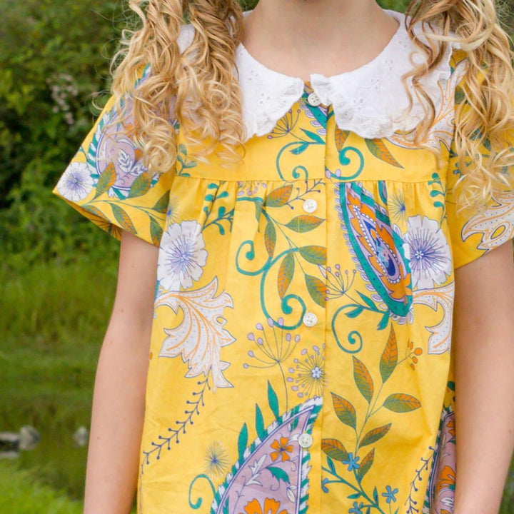 Girls Broderie Collar Fae Dress - Sunshine Paisley - 18-24 MO - Dresses