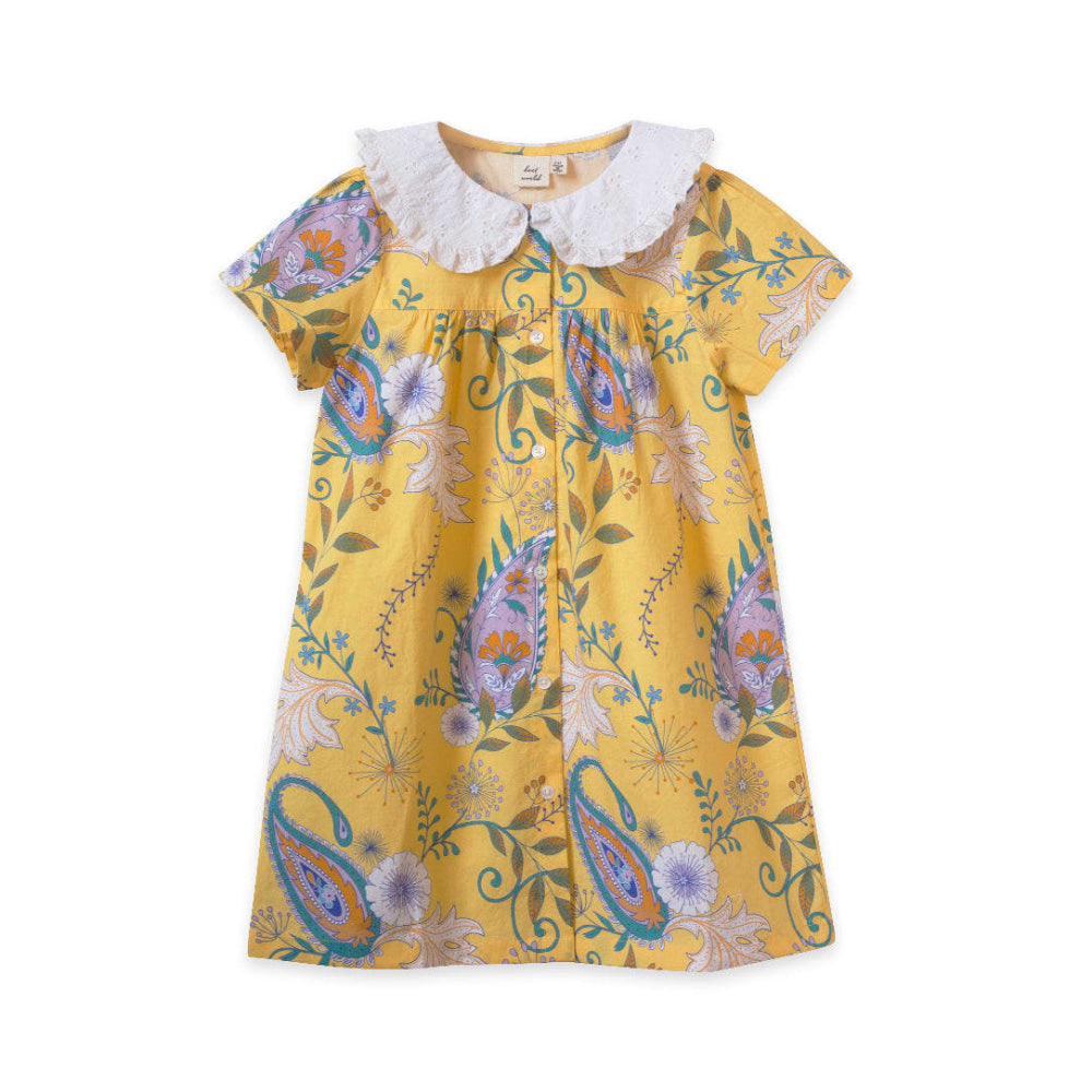 Girls Broderie Collar Fae Dress - Sunshine Paisley - 18-24 MO - Dresses