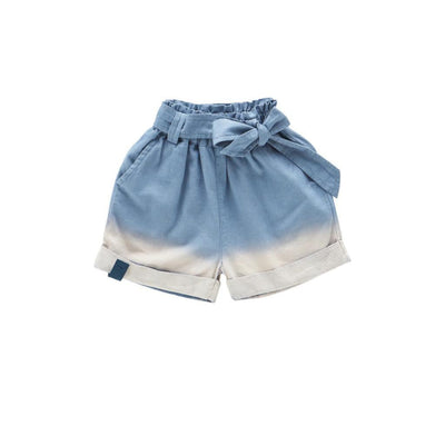 Girls Denim Shorts with Belt - Light Blue - Shorts