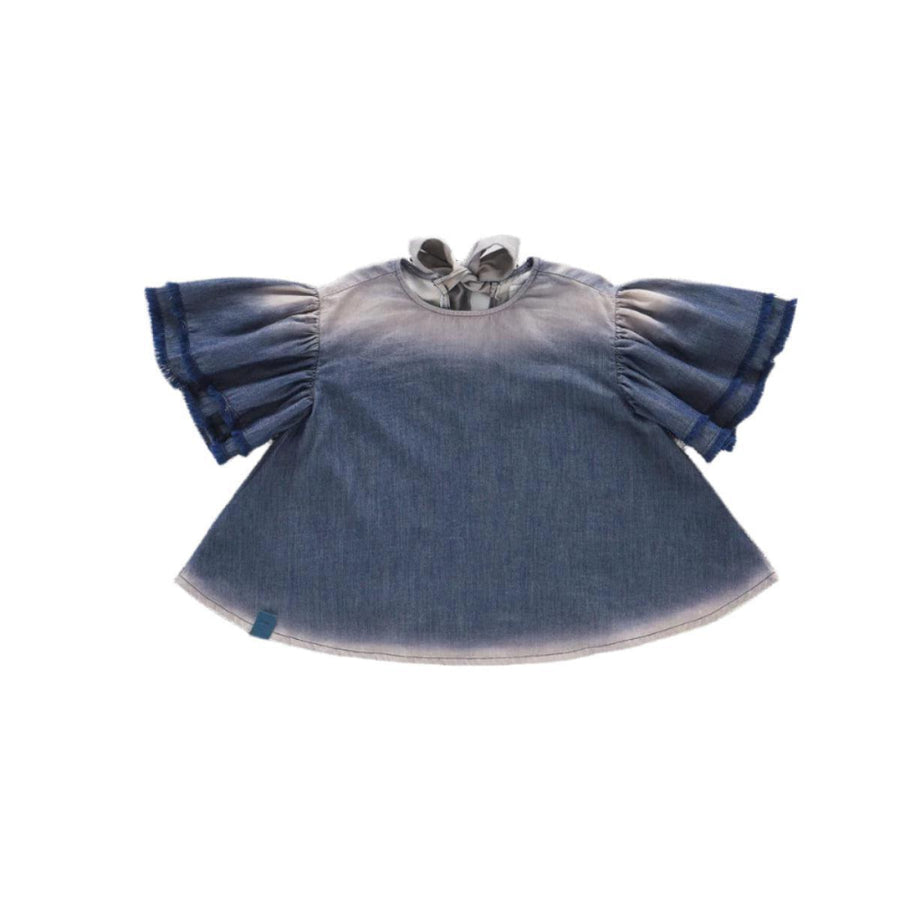 Girls Distressed Chambray Flared Top - Indigo - Shirt