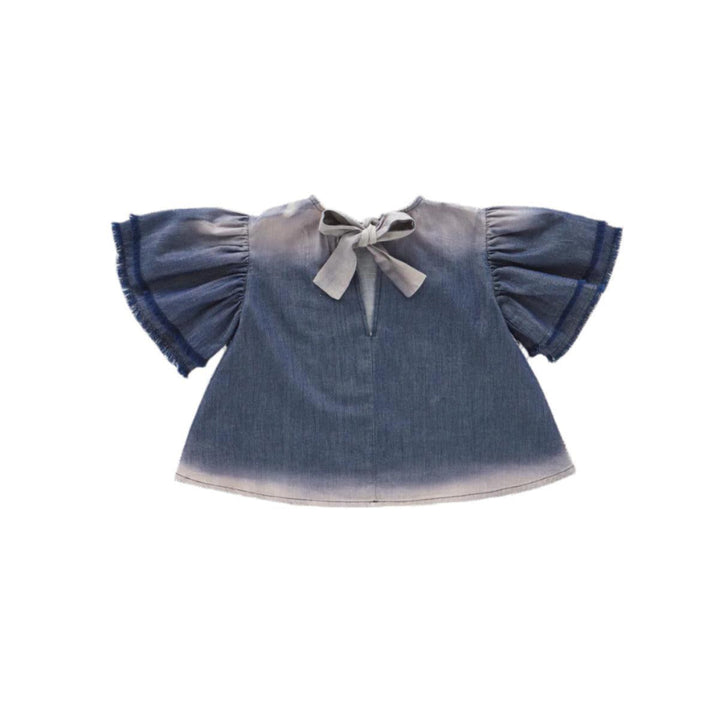 Girls Distressed Chambray Flared Top - Indigo - Shirt