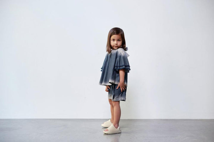 Girls Distressed Chambray Flared Top - Indigo - Shirt