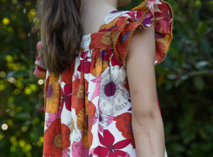 Girls Everly Square Neck Dress - Red And Orange Floral Medley - Dresses