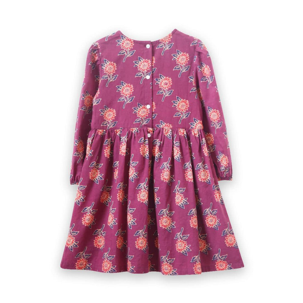 Girls’ Long Sleeve Dress With Floral Motif - Purple & Red - 9-10Y - Dresses