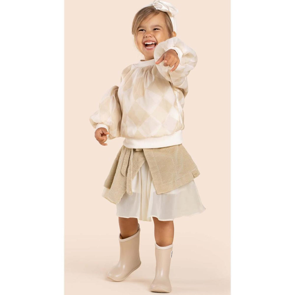 Girls Organza & Terry Sweatshirt - Beige - Sweatshirt