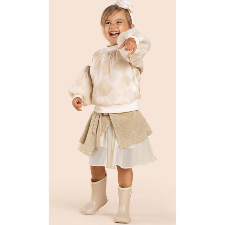 Girls Organza & Terry Sweatshirt - Beige - Sweatshirt