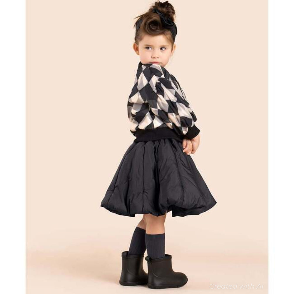 Girls Organza & Terry Sweatshirt - Black - Sweatshirt