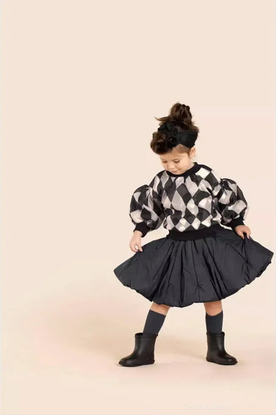 Girls Organza & Terry Sweatshirt - Black - Sweatshirt