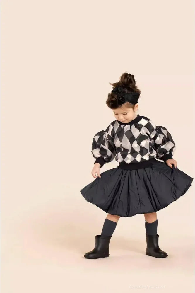 Girls Organza & Terry Sweatshirt - Black - Sweatshirt