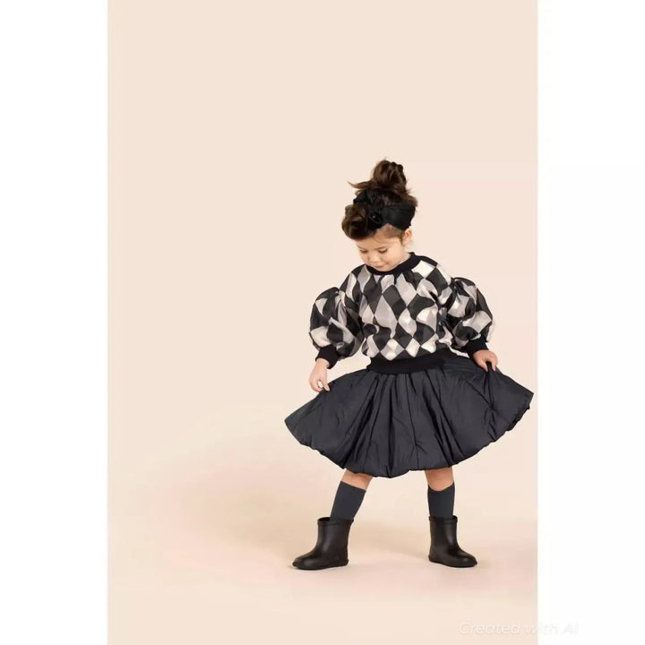 Girls Organza & Terry Sweatshirt - Black - Sweatshirt