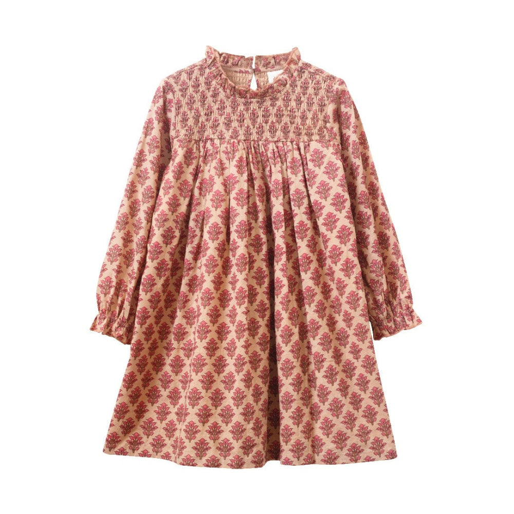 Girls’ Smocked Long Sleeves Dress - Vintage Pink - 9-10Y - Dresses