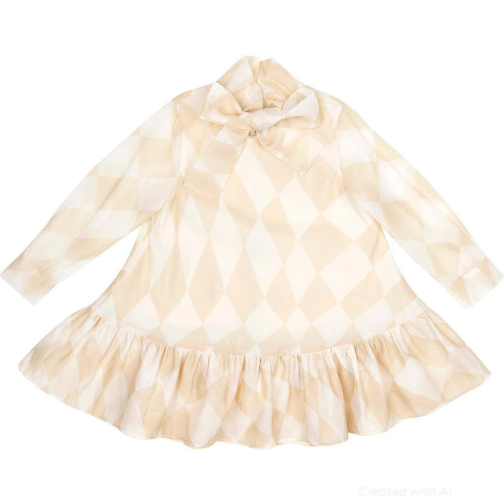 Girls Special Occasion Dress with a Bow - Beige - 12yr - Dresses