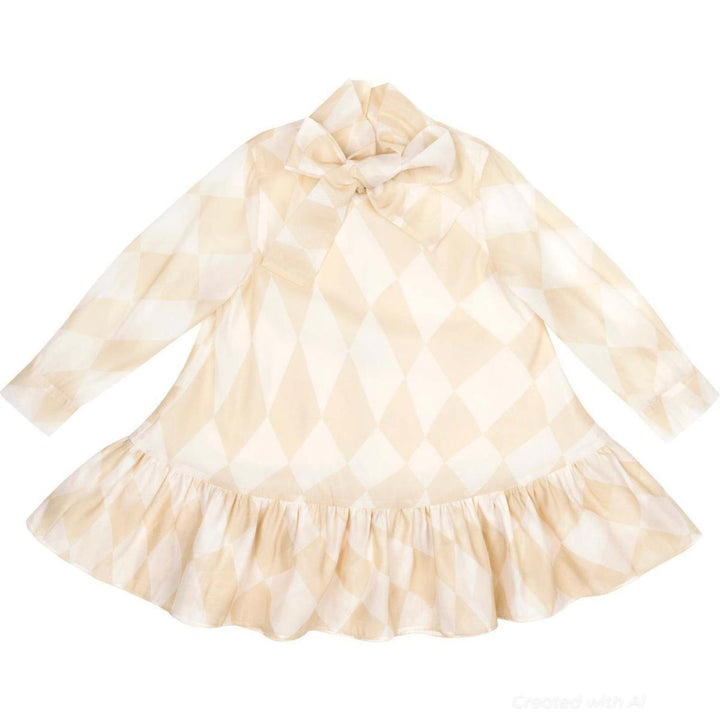 Girls Special Occasion Dress with a Bow - Beige - 12yr - Dresses