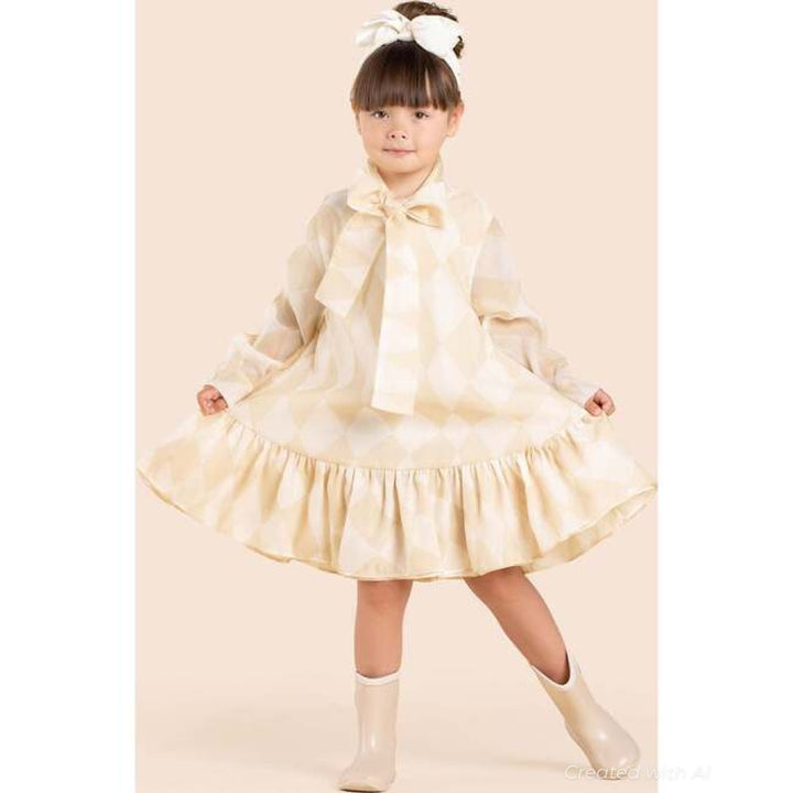 Girls Special Occasion Dress with a Bow - Beige - 12yr - Dresses