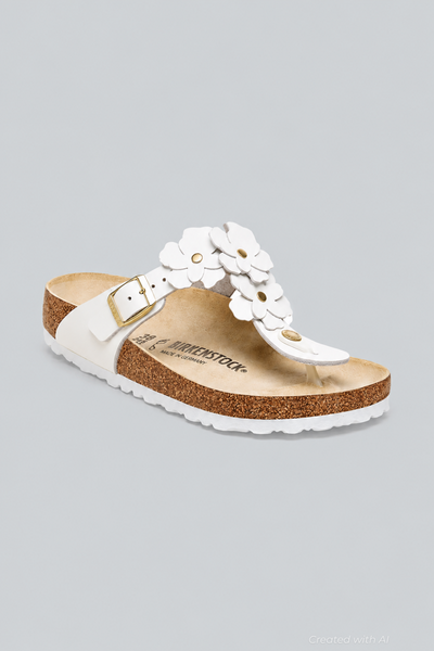 Gizeh Flowers Leather Footbed Sandals - White - Sandal