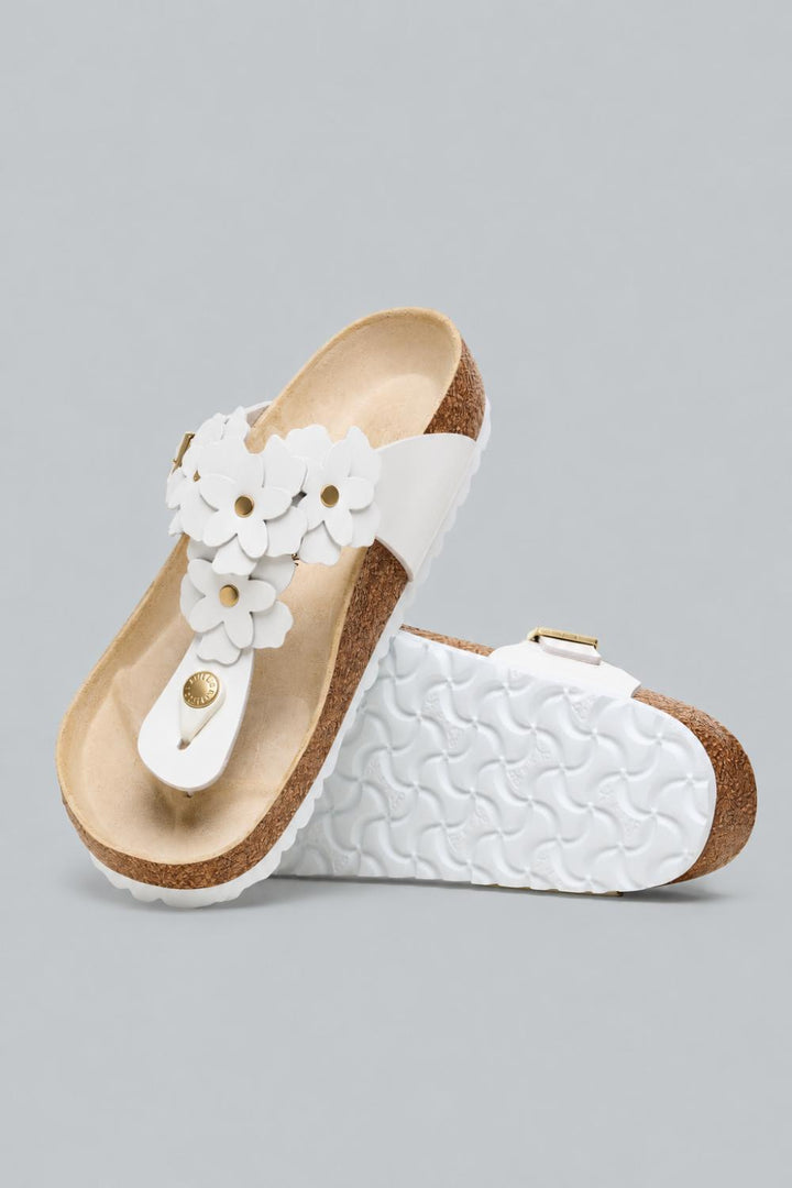 Gizeh Flowers Leather Footbed Sandals - White - Sandal