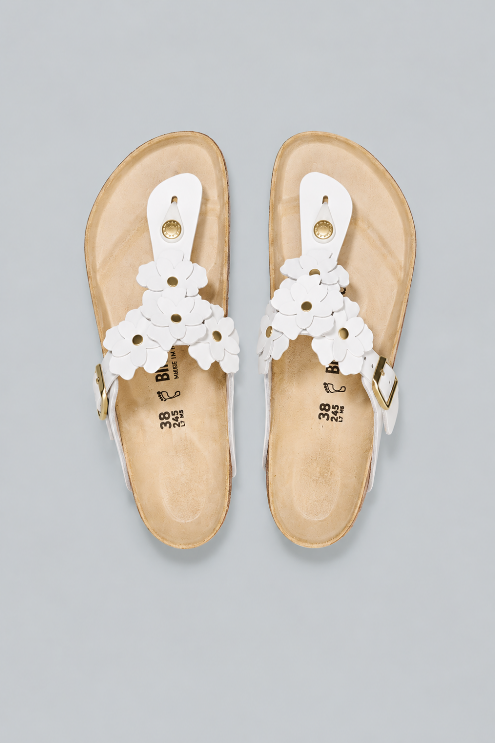 Gizeh Flowers Leather Footbed Sandals - White - Sandal