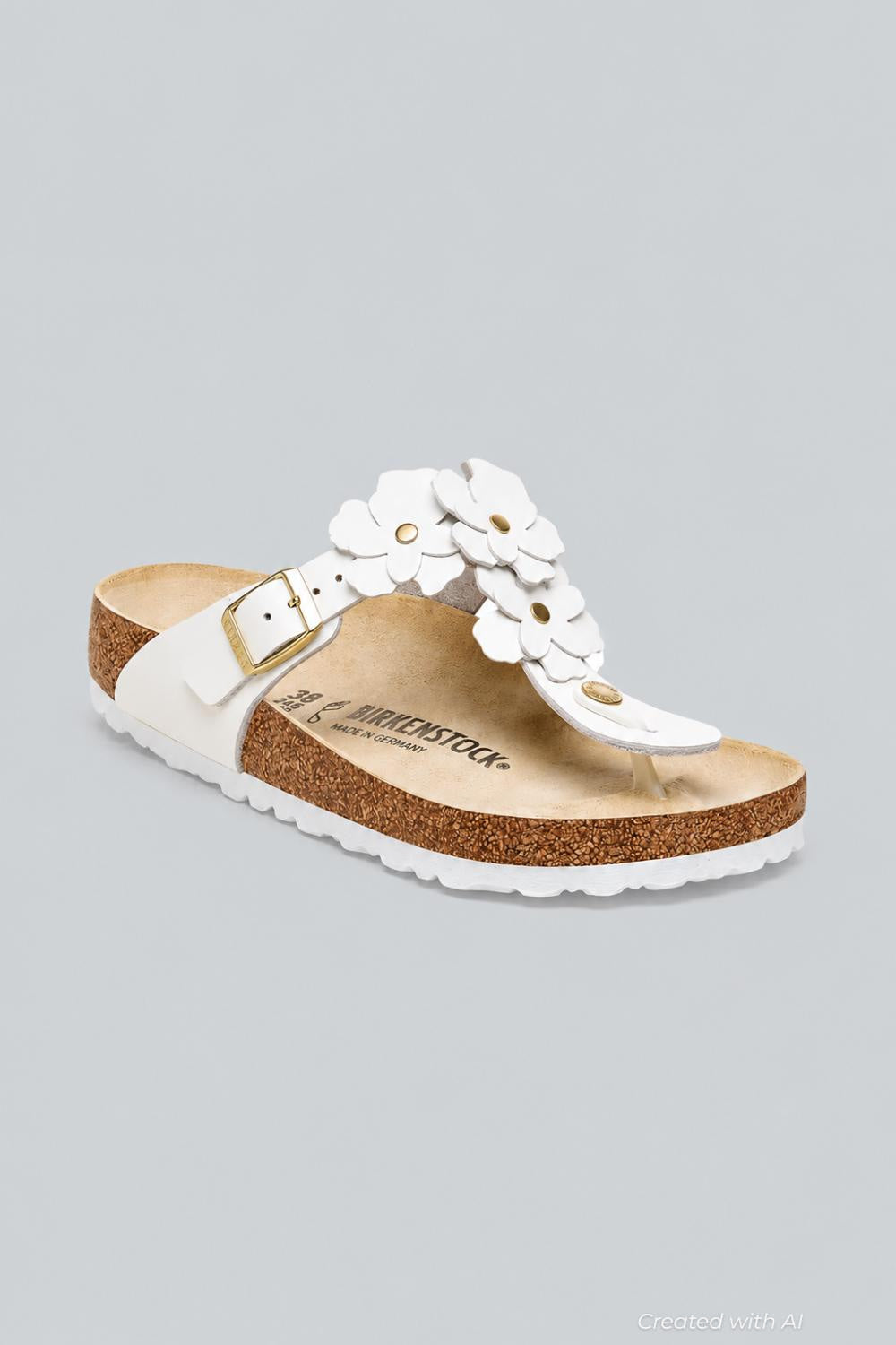 Gizeh Flowers Leather Footbed Sandals - White - Sandal