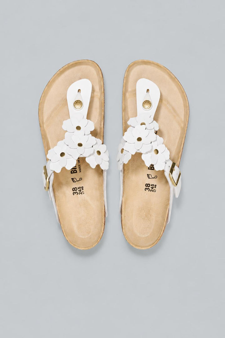 Gizeh Flowers Leather Footbed Sandals - White - Sandal