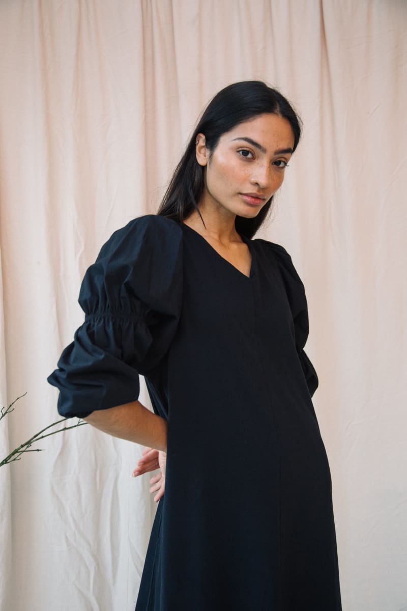 Sora Organic Cotton Jersey and Poplin Dress - Black