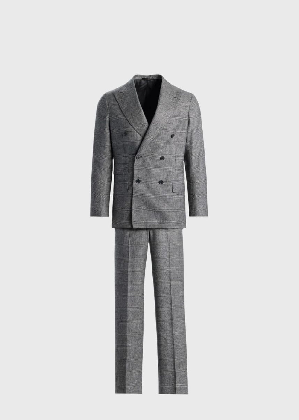 Glen Plaid Double-Breasted Suit - Grey - Suit