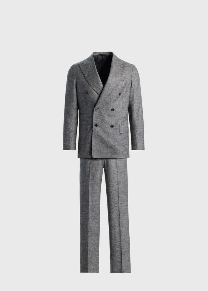 Glen Plaid Double-Breasted Suit - Grey - Suit