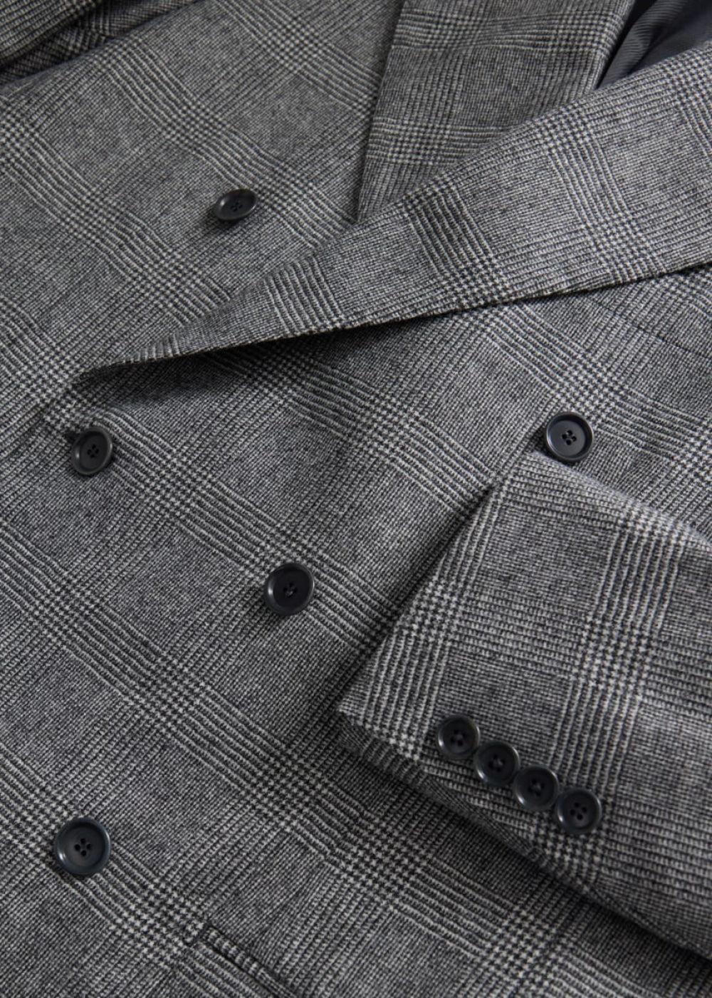 Glen Plaid Double-Breasted Suit - Grey - Suit