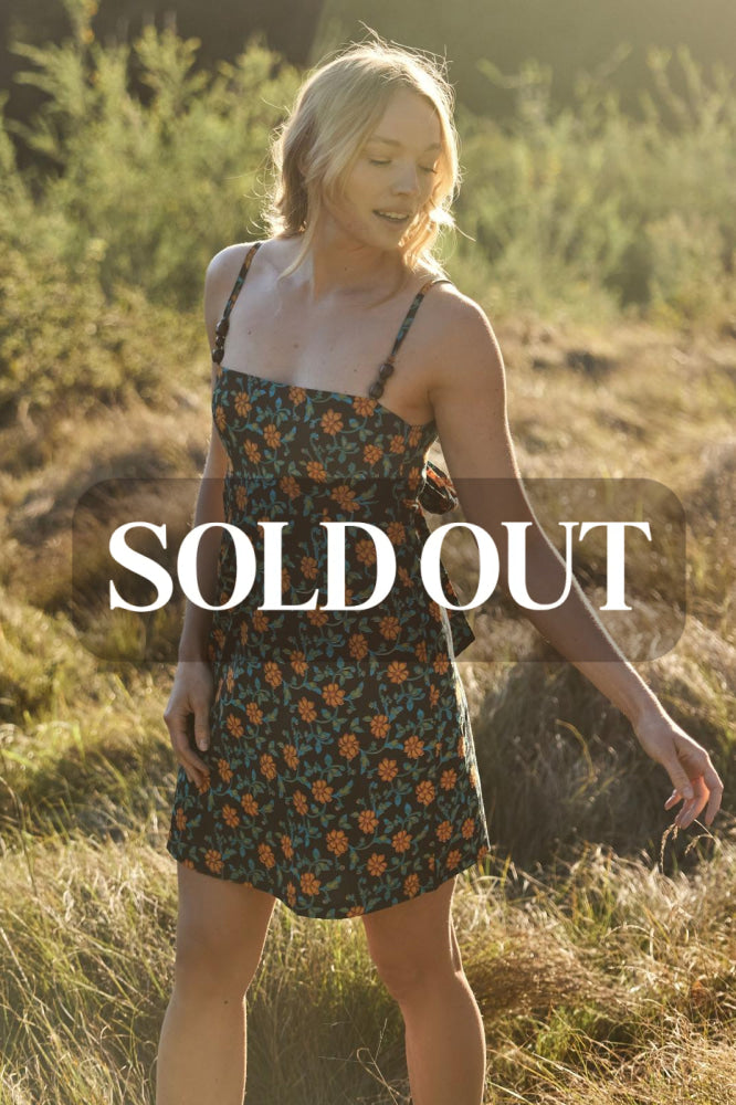 Gloria Mini Dress - Faded Black/Bright Clementine & Moss Floral - FINAL SALE - Dresses