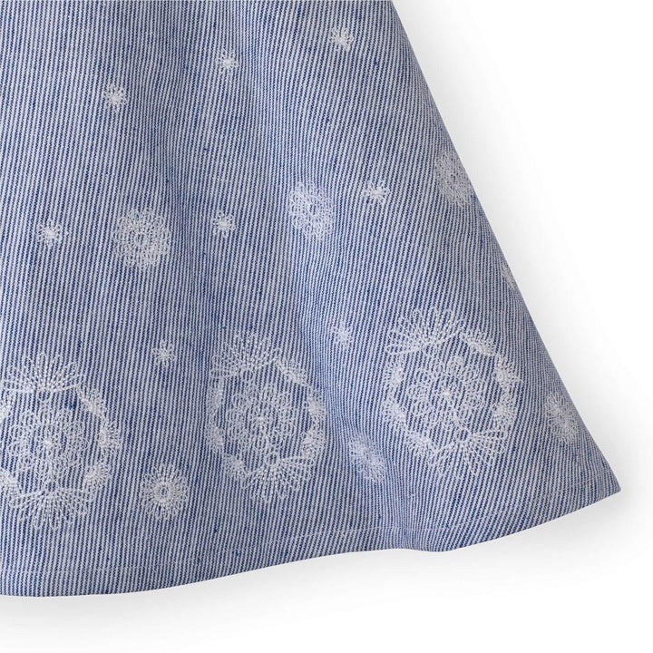 Fit and Flare Dress with Embroidered Hem - Blue Micro Stripe