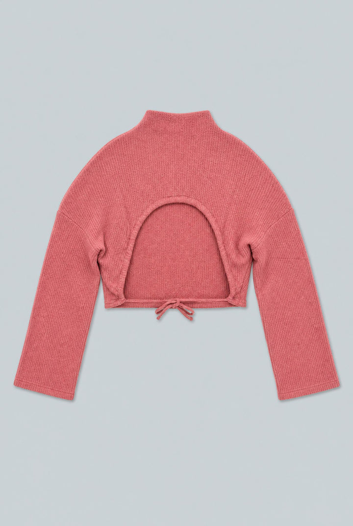 Ribbed Textured Open Back Top - Rose