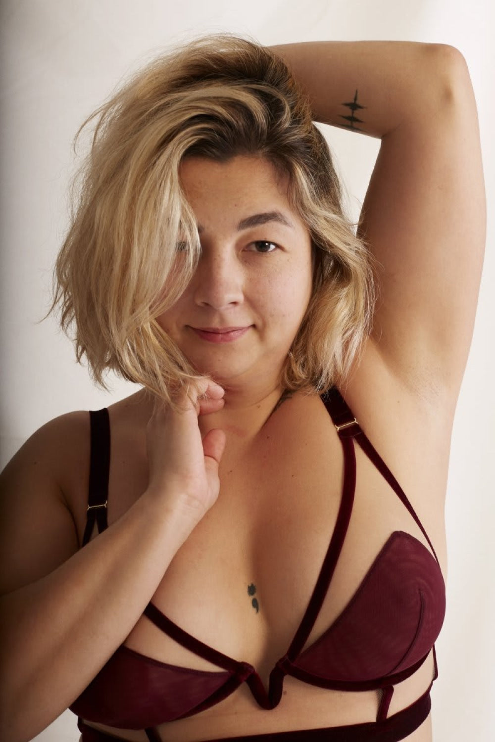 Got These & A Brain Longline Triangle Bra - Burgundy & Sheer - Bra