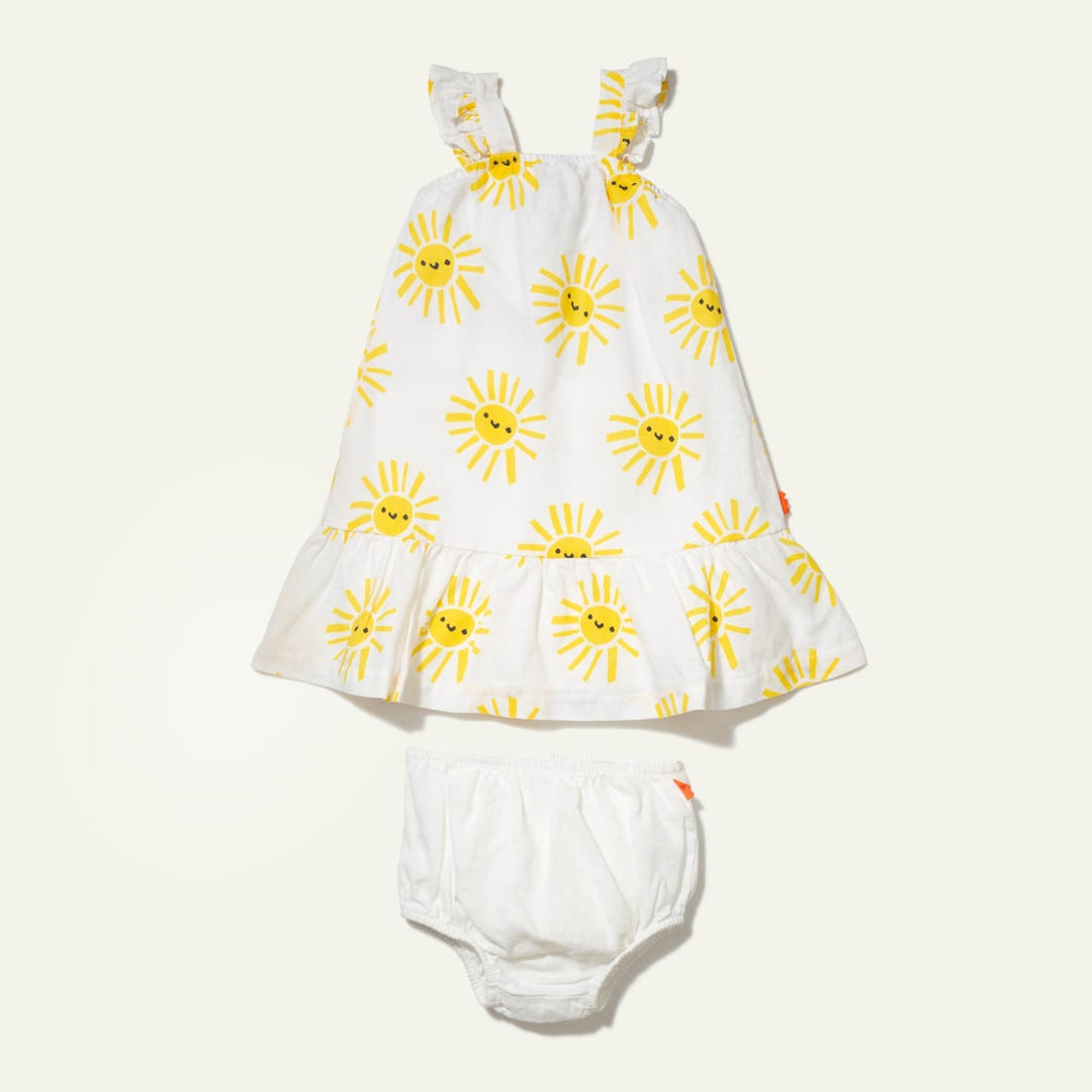 Linen Baby Ruffle Sun Dress - Natural/Yellow
