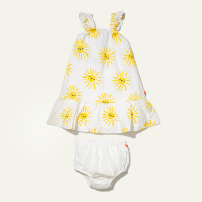 Linen Baby Ruffle Sun Dress - Natural/Yellow