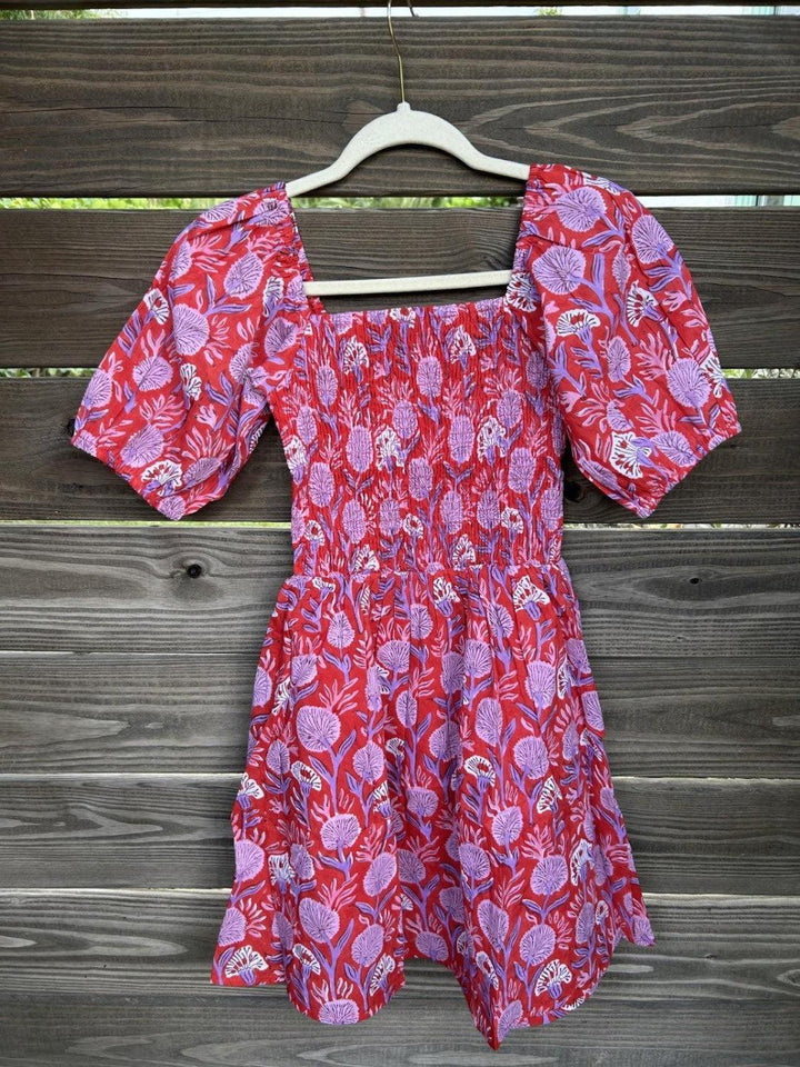 Grace Cotton Mini Dress - Red Dandelion - Size One - Dresses