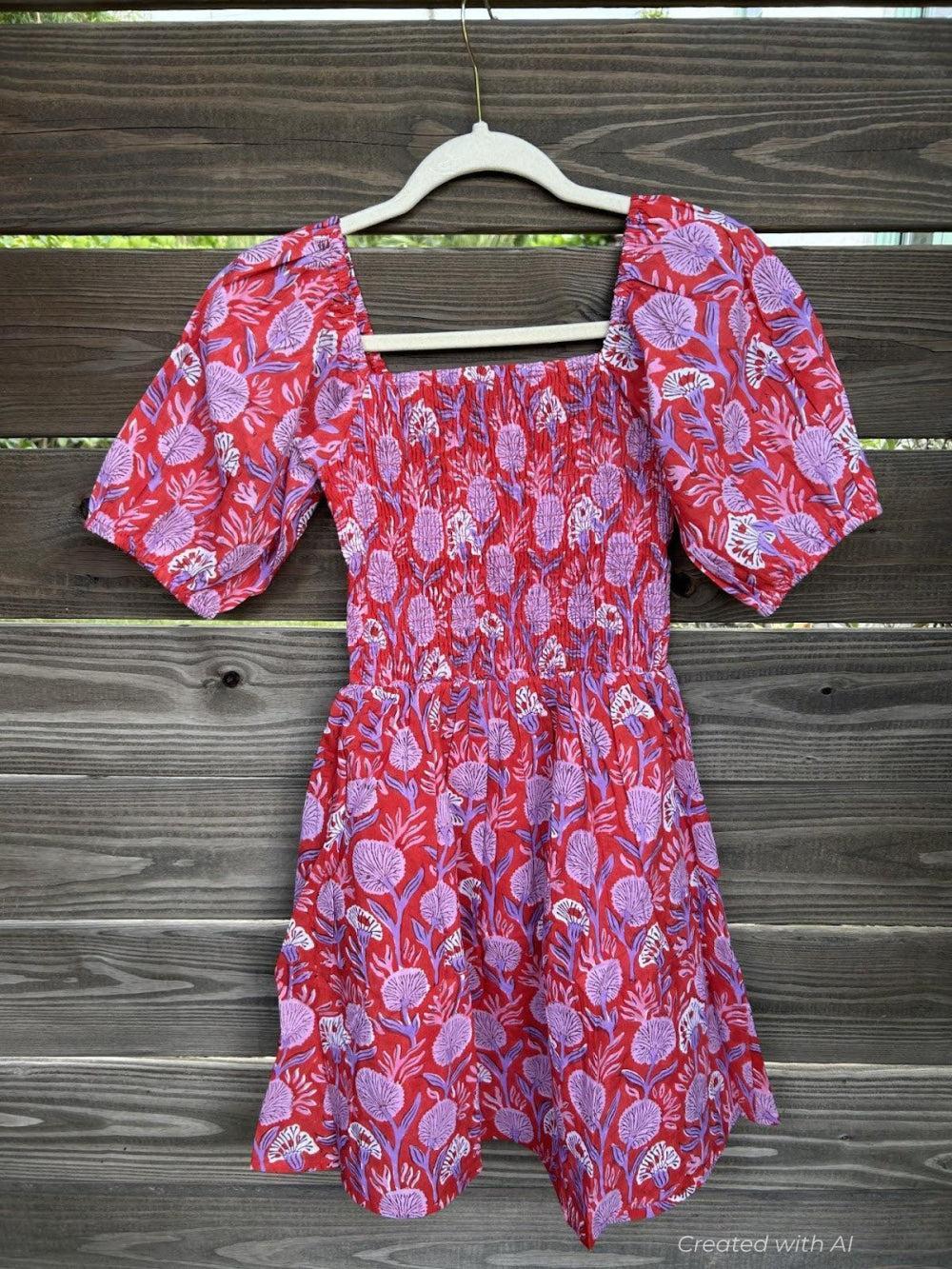 Grace Cotton Mini Dress - Red Dandelion - Size One - Dresses