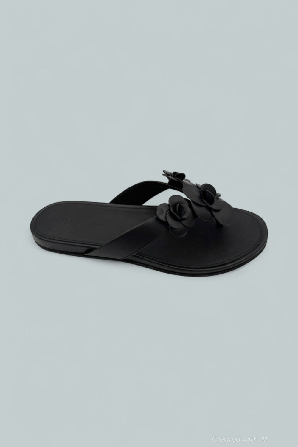Gracie Flower Leather Flip Flops - Black - 8 - Flip Flop