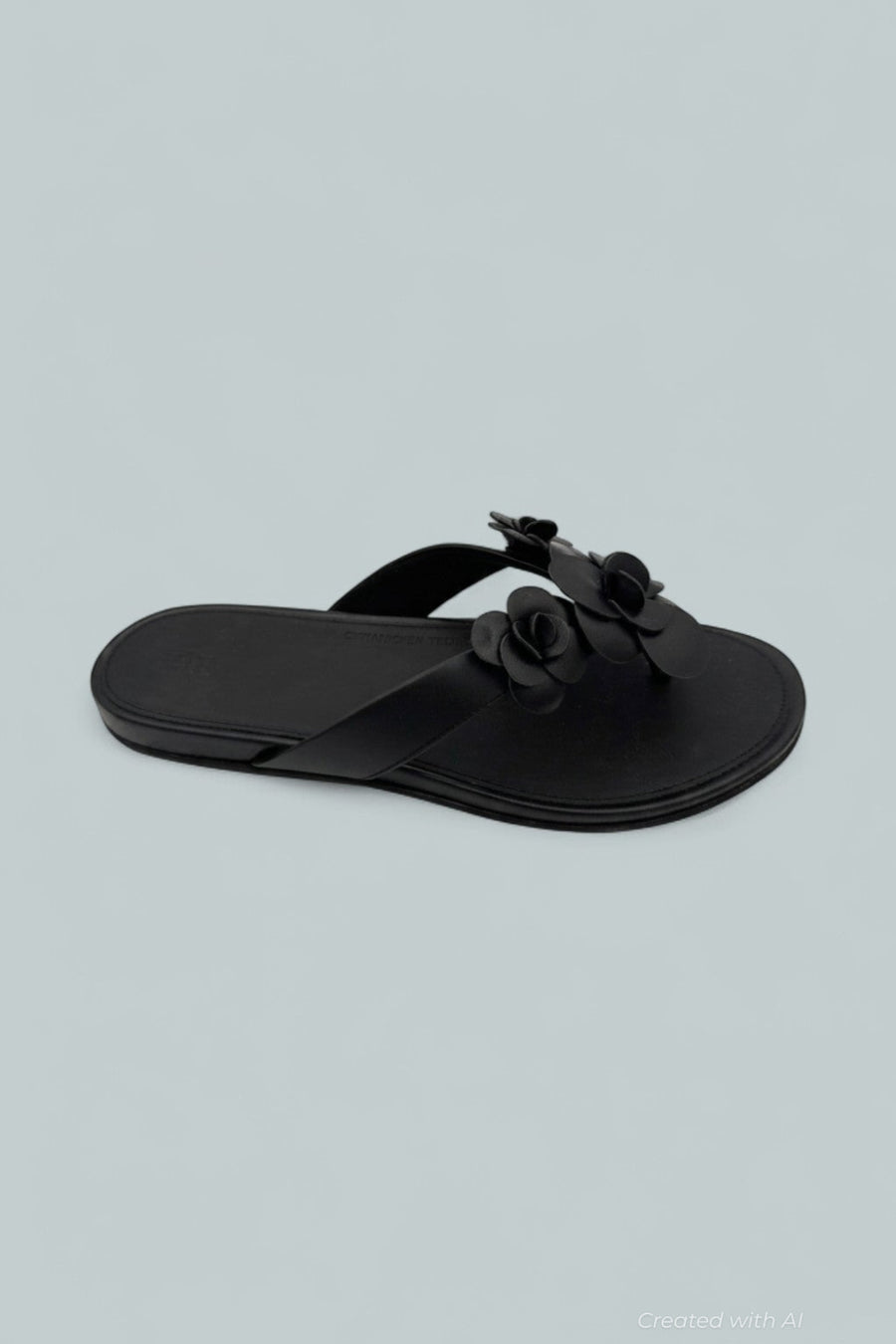 Gracie Flower Leather Flip Flops - Black - 8 - Flip Flop