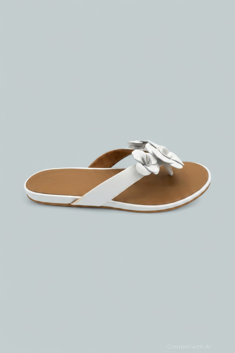 Gracie Flower Leather Flip Flops - Urban White - Flip Flop
