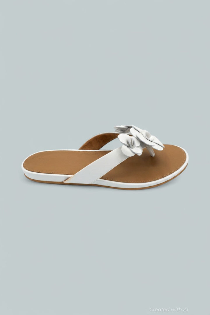 Gracie Flower Leather Flip Flops - Urban White - Flip Flop