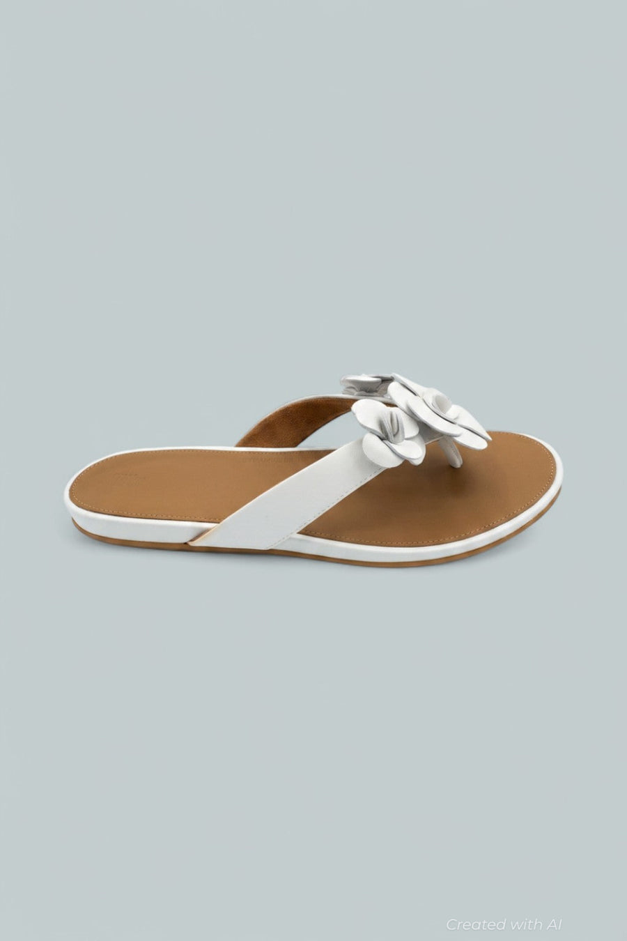Gracie Flower Leather Flip Flops - Urban White - Flip Flop