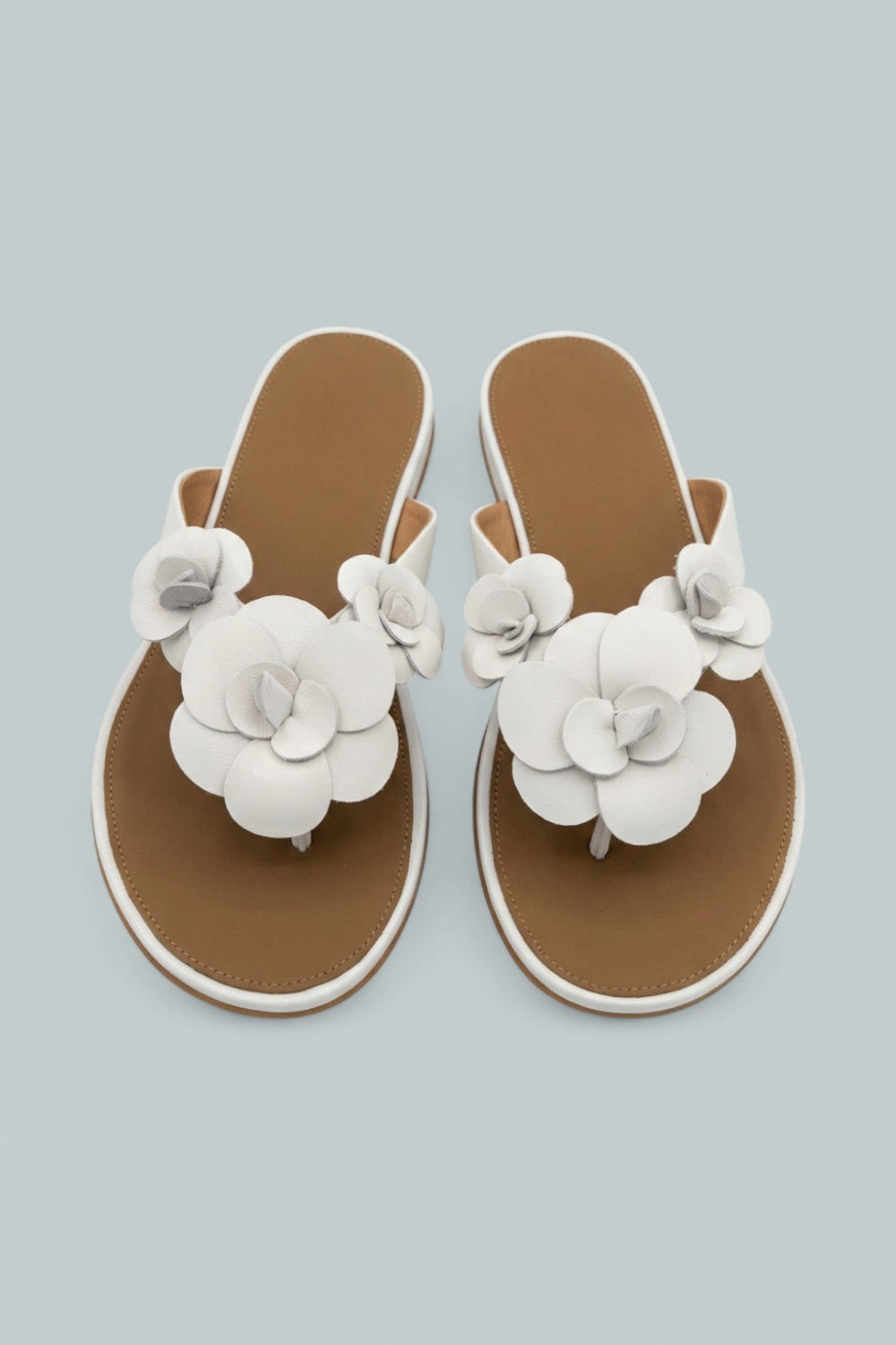 Gracie Flower Leather Flip Flops - Urban White - Flip Flop
